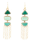 Green Multi Stone Golden Drop Earrings
