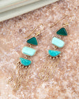 Green Multi Stone Golden Drop Earrings