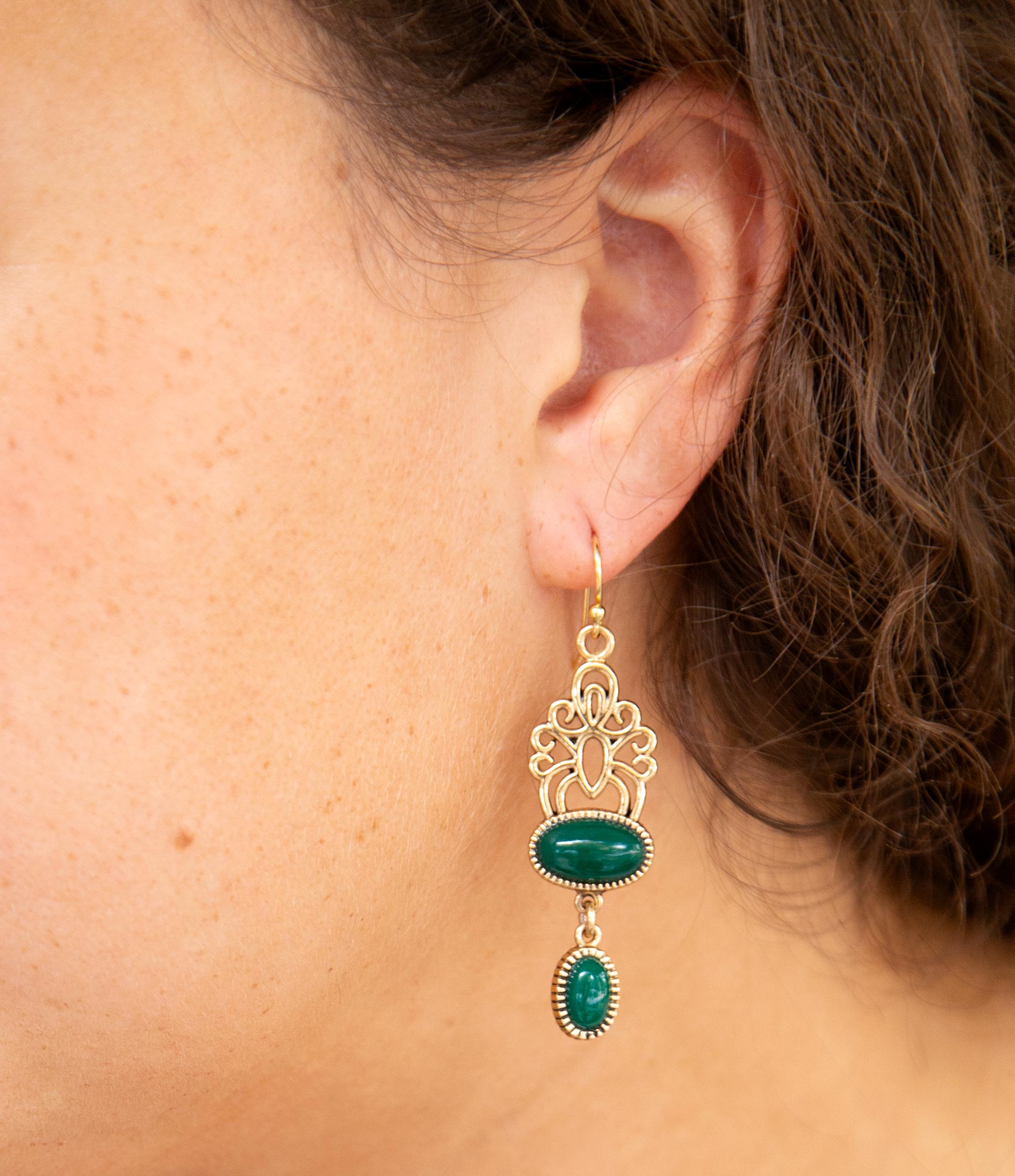 Green Onyx and Golden Drop Earrings