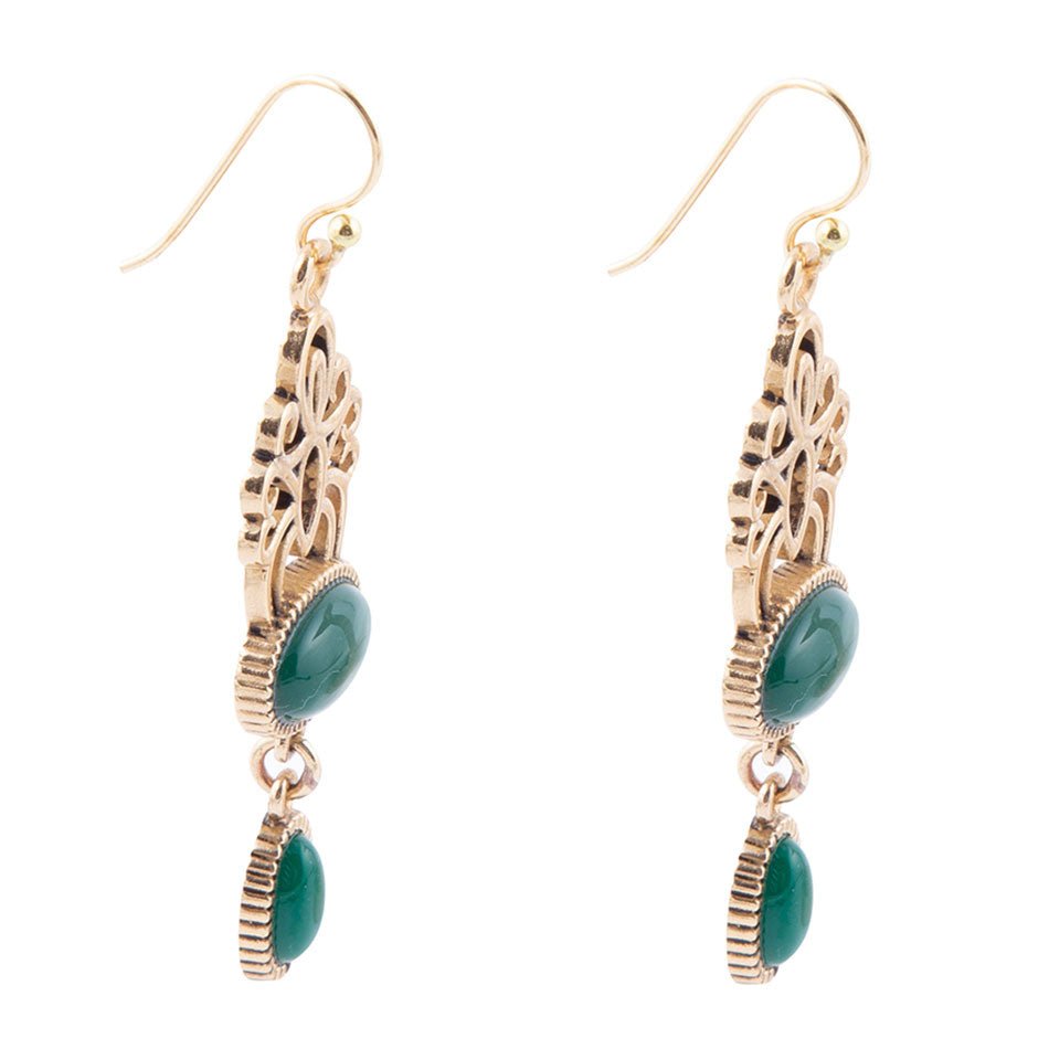 Green Onyx and Golden Drop Earrings