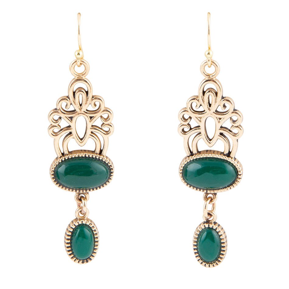 Green Onyx and Golden Drop Earrings