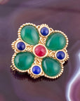 Green Onyx Mixed Stone Golden Brooche
