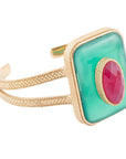 Green Onyx Stacked Red Quartz Golden Cuff Bracelet