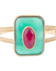 Green Onyx Stacked Red Quartz Golden Cuff Bracelet