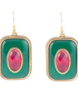Green Onyx Stacked Red Stone Golden Drop Earrings