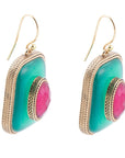 Green Onyx Stacked Red Stone Golden Drop Earrings