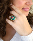 Green Onyx Stacked Red Stone Golden Statement Ring