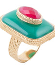 Green Onyx Stacked Red Stone Golden Statement Ring