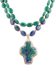 Green Malachite Azurite Cross Statement Golden Necklace