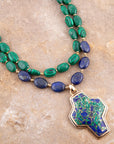 Green Malachite Azurite Cross Statement Golden Necklace