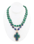Green Malachite Azurite Cross Statement Golden Necklace