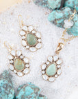 Green Turquoise and White Mother of Pearl Golden Bronze Drop Earrings