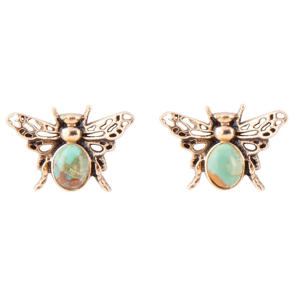 Green Turquoise Golden Honey Bee Earrings