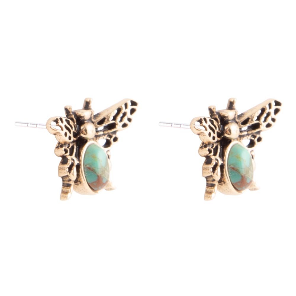 Green Turquoise Golden Honey Bee Earrings