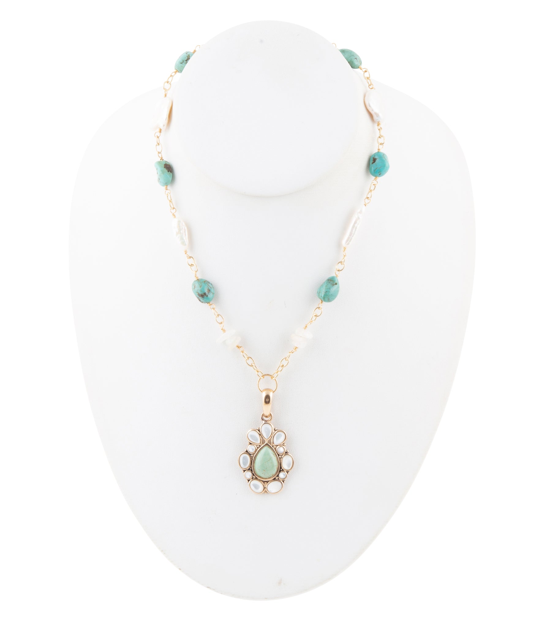Green Turquoise Pearl Drop Necklace
