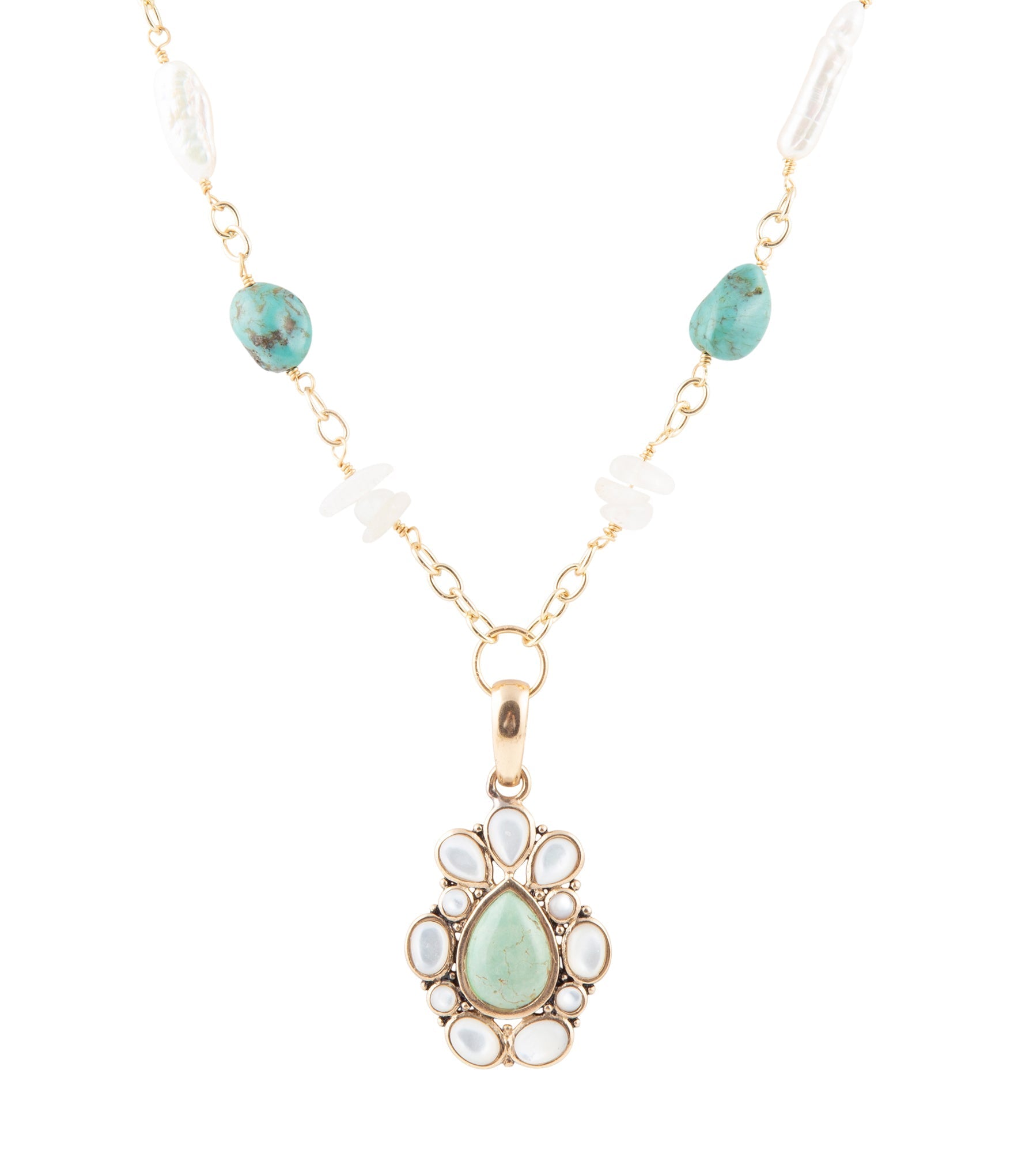 Green Turquoise Pearl Drop Necklace