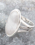 Grey Quartz and Sterling Silver Oval Ring