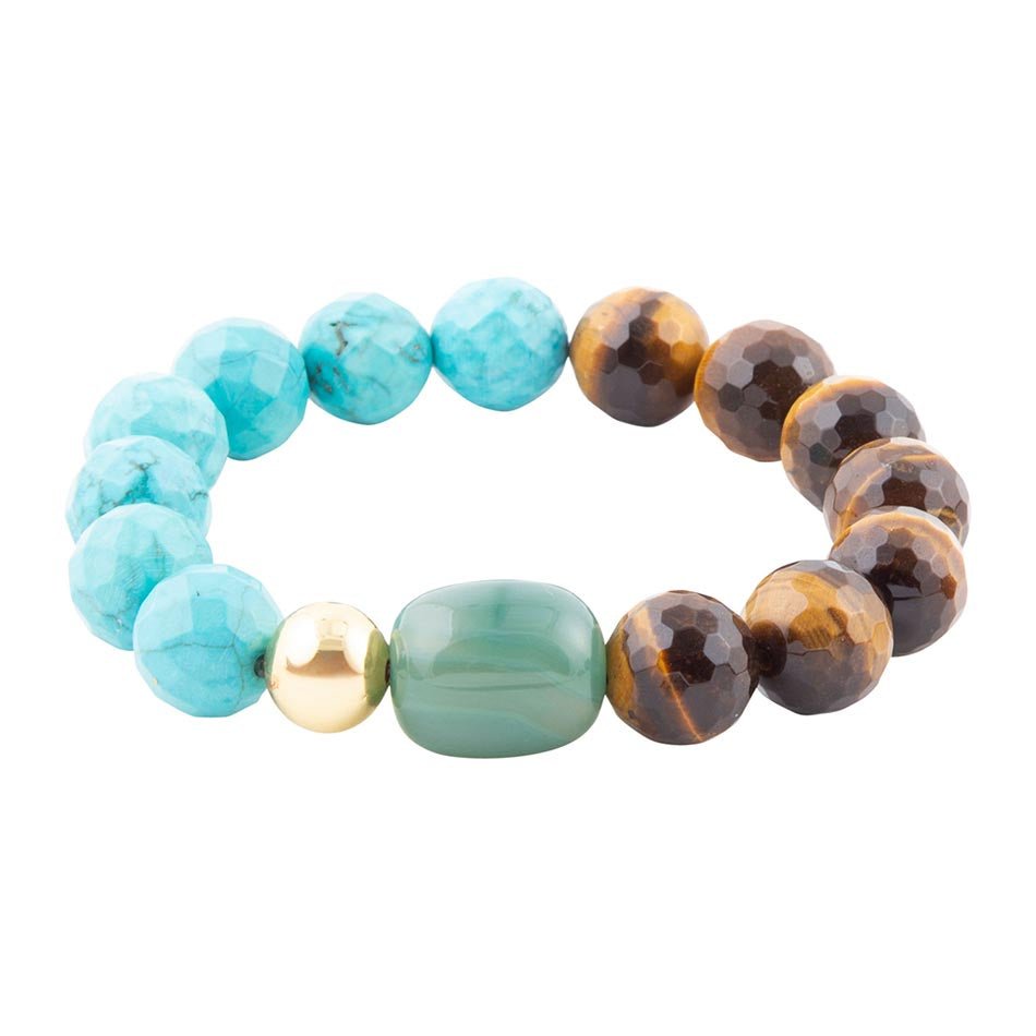 Grotto Blue Turquoise Magnesite and Brown Tiger's Eye Chunky Bracelet
