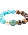 Grotto Blue Turquoise Magnesite and Brown Tiger's Eye Chunky Bracelet