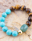 Grotto Blue Turquoise Magnesite and Brown Tiger's Eye Chunky Bracelet