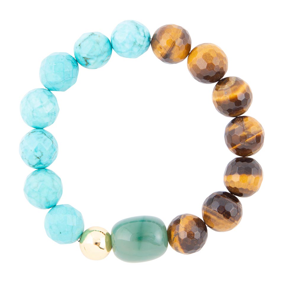 Grotto Blue Turquoise Magnesite and Brown Tiger's Eye Chunky Bracelet