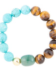 Grotto Blue Turquoise Magnesite and Brown Tiger's Eye Chunky Bracelet