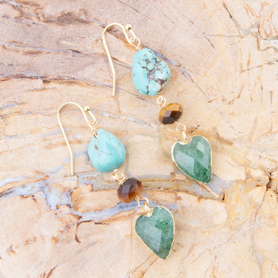 Grotto Green Agate Colorful Golden Drop Earrings