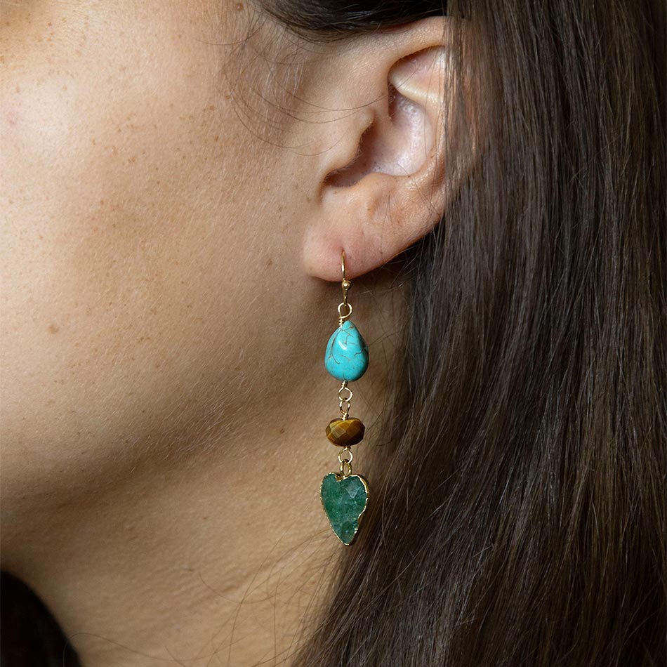 Grotto Green Agate Colorful Golden Drop Earrings