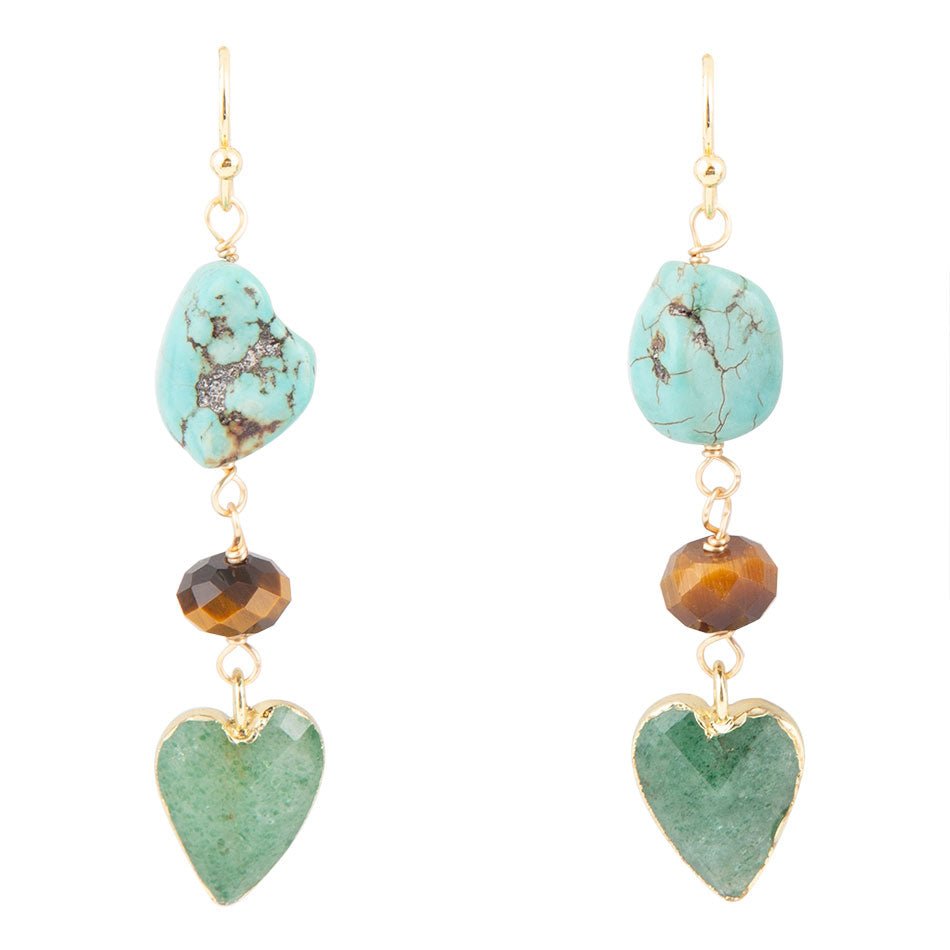 Grotto Green Agate Colorful Golden Drop Earrings