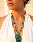 Grotto Green Agate Pendant Golden Necklace