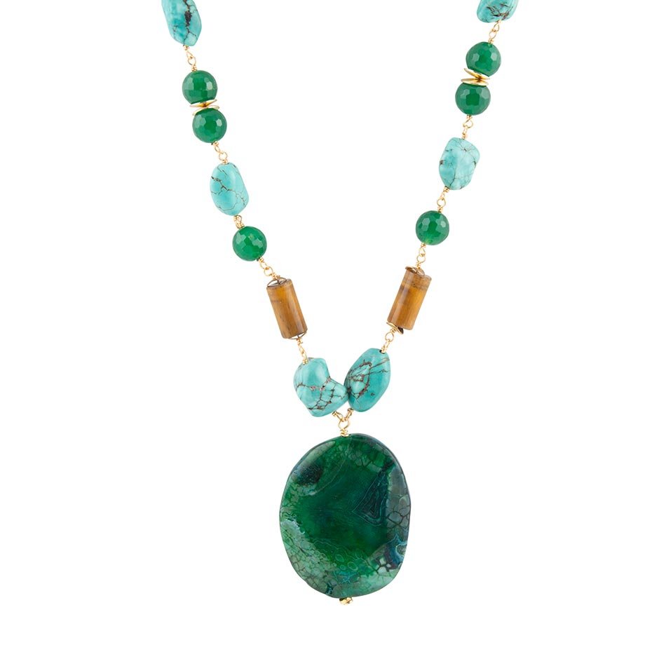 Grotto Green Agate Pendant Golden Necklace