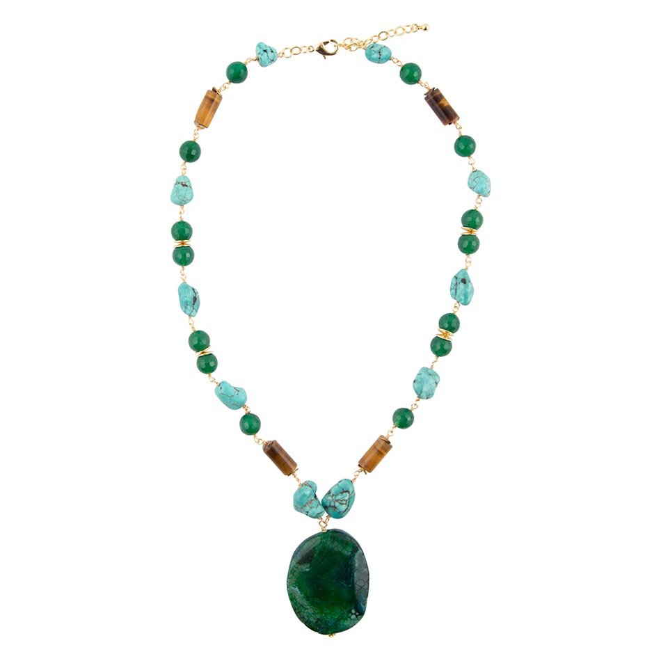 Grotto Green Agate Pendant Golden Necklace