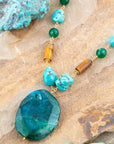 Grotto Green Agate Pendant Golden Necklace