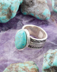 Hammered Big Sterling Silver and Blue Turquoise Ring