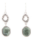 Hammered Green Seraphinite and Sterling Silver Drop Earrings