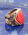 Hexagon Red Howlite Ring