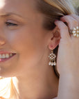 Hibiscus White Mother of Pearl and Golden Chandelier Earrings