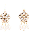 Hibiscus White Mother of Pearl and Golden Chandelier Earrings