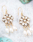 Hibiscus White Mother of Pearl and Golden Chandelier Earrings