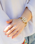 Hibiscus White Mother of Pearl and Golden Cuff Bracelet