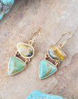 Hinged Yellow Bumblebee Jasper and Green Turquoise Golden Earrings