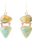 Hinged Yellow Bumblebee Jasper and Green Turquoise Golden Earrings