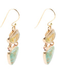 Hinged Yellow Bumblebee Jasper and Green Turquoise Golden Earrings
