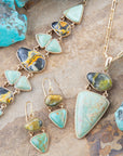 Hinged Yellow Bumblebee Jasper and Green Turquoise Golden Earrings