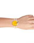 Honey Bee Yellow Agate Golden Cuff Bracelet