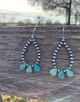 Teardrop turquoise and Sterling Silvers Pearls earrings