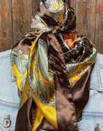 35X35"  Yellow & Brown Floral Wild Rag / Scarf WR3122