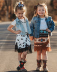 Shea Baby Cowprint Fringe Skirt