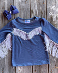 Shea Baby Longsleeve Blue Fringe Top