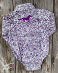 Purple Floral Western Baby Romper